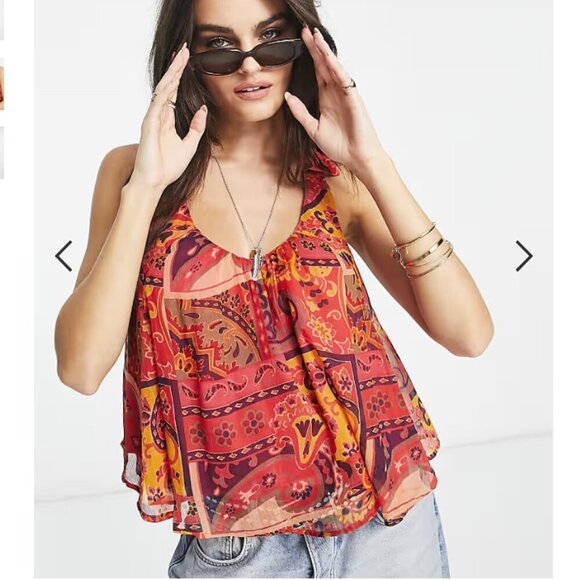 Free People Strawberry Meadow Combo Soft Flowy Boho Festival Top Medium - Picture 1 of 11